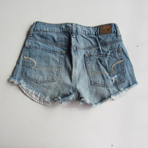 Vintage American Eagle Women's Hi-Rise Festival Distressed Denim Jeans Shorts - Picture 2 of 7